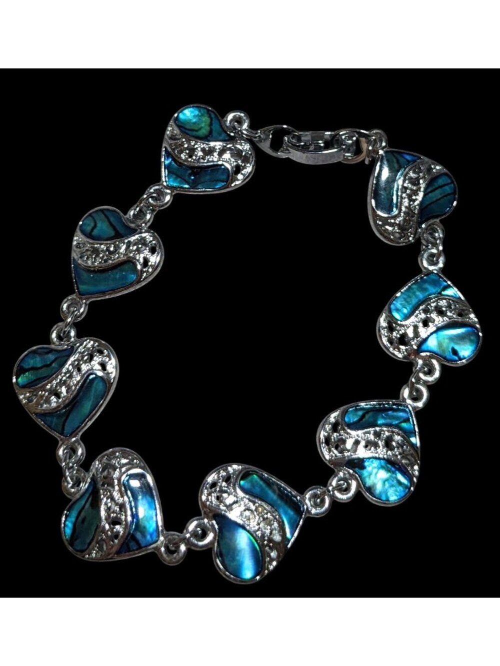 Boho Mermaidcore 90s Vintage Glacier Pearle by SJ Abalone Heart Silver Tone Brac